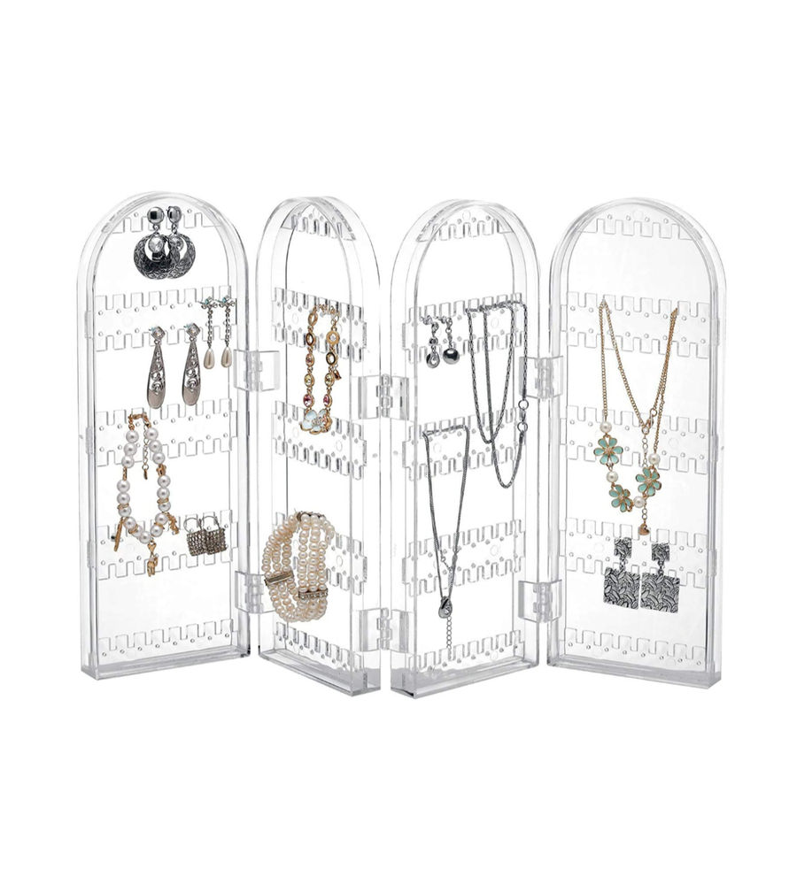 YouBella Jewellery Hanger Organizer Foldable Acrylic Earring, Necklace & Bracelet Holder Display Screen Stand, White, Medium